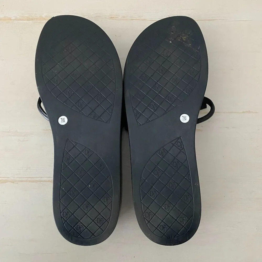 Donald J Pliner Fifi Black Leather Wedge Thong Sandals Slides - Picture 6 of 8